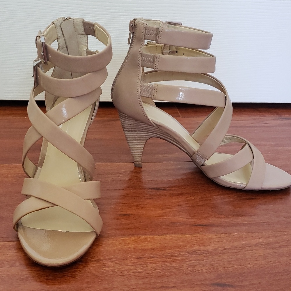 Patent nude strappy heels